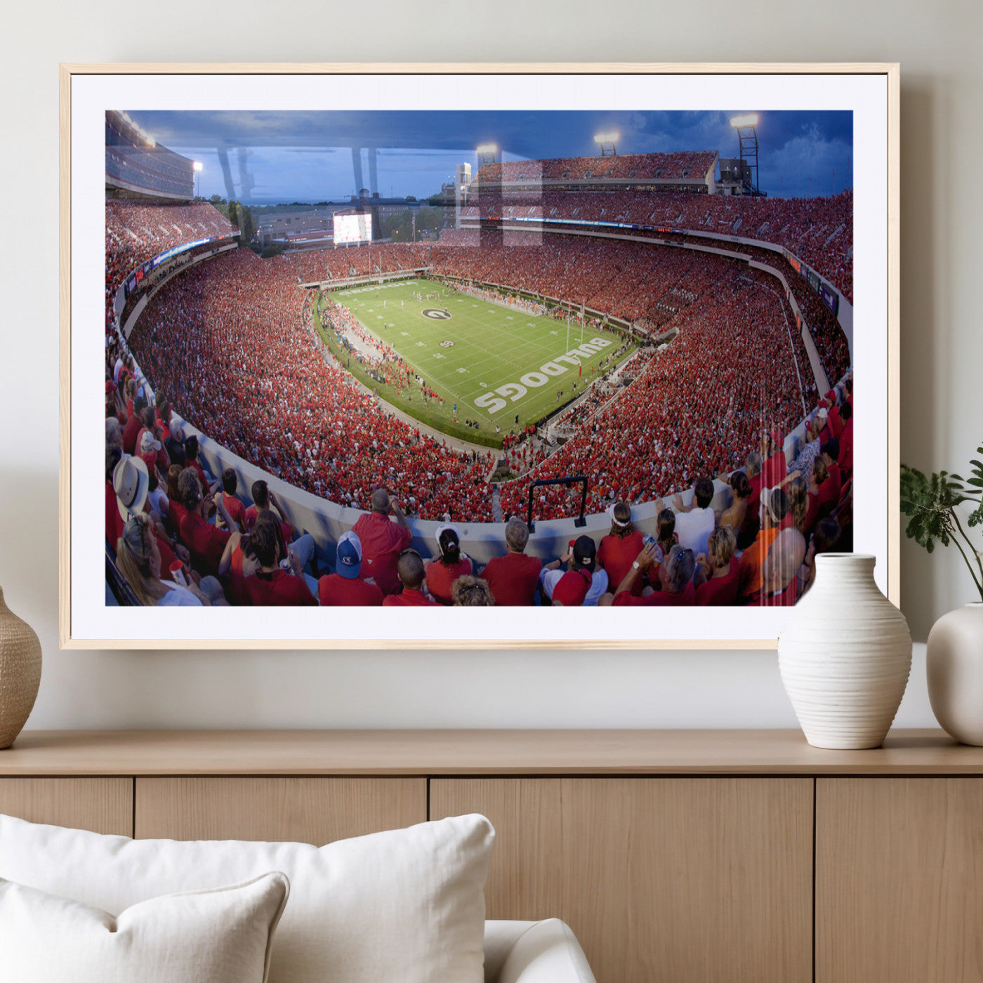 10244378-MGC-FP-36x24_Natural-Sanford Stadium Wall Art – Panoramic Georgia Bulldogs Day Game Football Canvas Print, Game Day Crowd Sports Decor for Office, Man