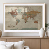 43497401-MGV-CV-36X24-Personalized World Map Wall Art – Vintage Rustic Adventure Travel Map with Custom Couple Names, Welcome to Great Adventure Wall