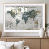16233493-MGV-CV-36X24-Personalized World Map Wall Art – Rustic Blue Green Wanderlust Travel Map with Custom Couple Names, Vintage Wall Decor for Home