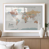 69180591-MGV-CV-36X24-Personalized World Map Wall Art – Rustic Vintage Adventure Travel Map with Custom Family Names, Unique Wall Decor for Couples,