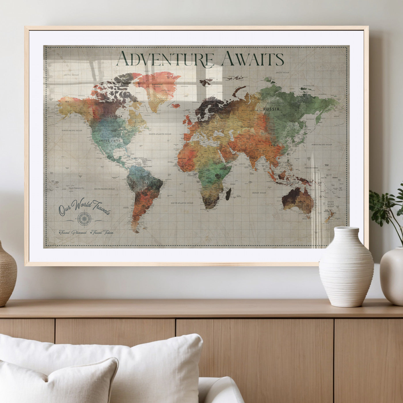 24737989-MGV-CV-36X24-Personalized World Map Wall Art – Colorful Vintage Adventure Travel Map with Custom Names, Unique Wall Decor for Couples,