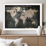 70534097-MGV-CV-36X24-Personalized World Map Wall Art – Dark Vintage Adventure Style Travel Map with Custom Names, Unique Wall Decor for Couples, Home