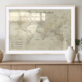 57950315-MGV-CV-36X24-Personalized World Map Wall Art – Vintage Beige Travel Map with Custom Names, Romantic Anniversary Gift for Couples, Adventure