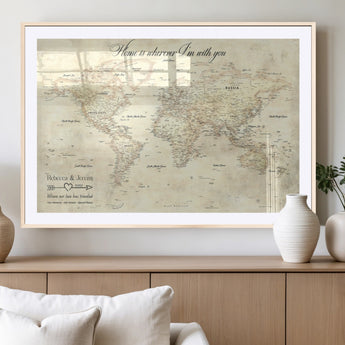 57950315-MGV-CV-36X24-Personalized World Map Wall Art – Vintage Beige Travel Map with Custom Names, Romantic Anniversary Gift for Couples, Adventure