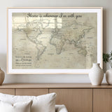 35009043-MGV-CV-36X24-Personalized World Map Wall Art – Vintage Beige Travel Map with Custom Names and Date, Romantic Anniversary Gift for Couples Home