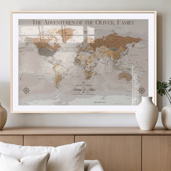 34289723-MGV-CV-36X24-Personalized World Map Wall Art – Elegant Beige and Brown Adventure Map Canvas Print for Family Home, Living Room, Study or Office