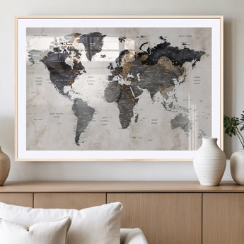 MGC-FP-36x24 - World Map Wall Art Canvas Print, Framed Rustic Map Art Picture Print, Antique Map Perfect Rustic Explorer Decor Artwork