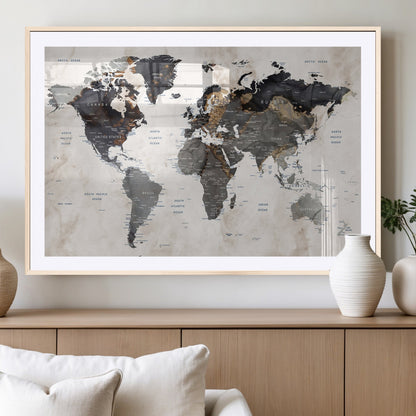 MGC-FP-36x24 - World Map Wall Art Canvas Print, Framed Rustic Map Art Picture Print, Antique Map Perfect Rustic Explorer Decor Artwork