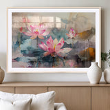 18414-MGC-FP-36x24_Natural-Pink Lotus Wall Art Canvas Print, Framed Water Lily Art Picture Print, Dreamy Floral Perfect Dreamy Botanical Decor Artwork