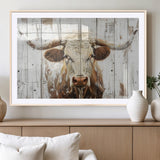 10840-MGC-FP-36x24_Natural-Texas Longhorn Wall Art Canvas Print, Framed Rustic Bull Art Picture Print, Western Cattle Perfect Rustic Western Decor Artwork