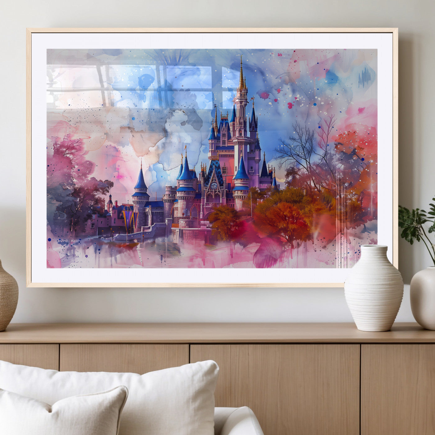 15129-MGV-CV-36X24-Disney Castle Wall Art Canvas Print, Framed Cinderella Palace Art Picture Print, Fantasy Kingdom Perfect Whimsical Fairytale Decor
