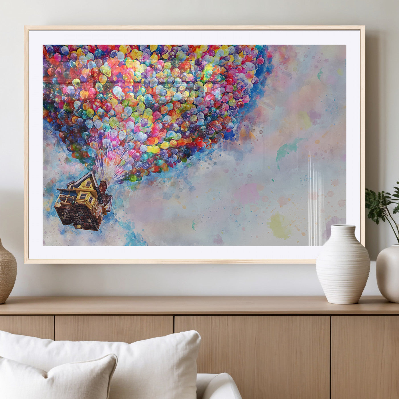 18792-MGV-CV-36X24-Up Movie House Wall Art Canvas Print, Framed Carls Journey Art Picture Print, Up Inspired Perfect Animated Whimsical Decor Artwork