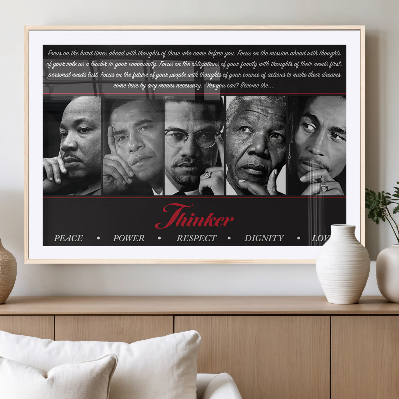 45112-MGC-FP-36x24_Natural-Black Icons Wall Art Canvas Print, Framed Thinker Art Picture Print, Motivational Quote Perfect Cultural Modern Decor Artwork