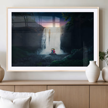 56359-MGC-FP-36x24_Natural-Lilo Stitch Wall Art Canvas Print, Framed Stitch Angel Art Picture Print, Cartoon Waterfall Perfect Tropical Fantasy Decor Artwork