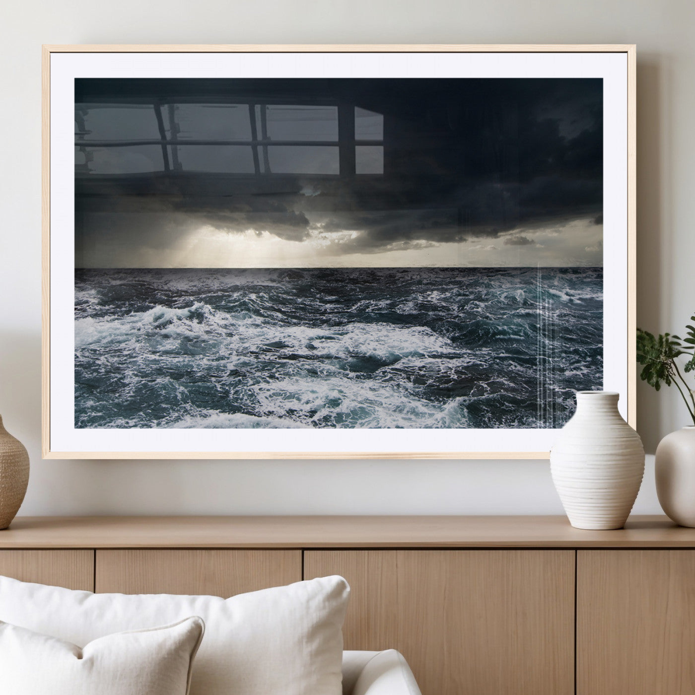 51359-MGV-CV-36X24-Stormy Ocean Wall Art Canvas Print, Framed Moody Seascape Art Picture Print, Ocean Storm Perfect Dramatic Coastal Decor Artwork