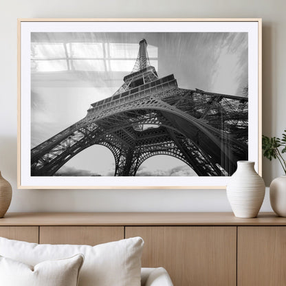 40006-MGV-CV-36X24-Eiffel Tower Wall Art – Black and White Architectural Photo Print, Paris Inspired Decor for Bedroom, Office, Studio or Modern