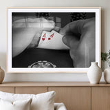62460-MGV-CV-36X24-Poker Game Wall Art – Close Up of Hands Holding Aces with Chips, Casino Style Decor for Game Room, Man Cave or Office