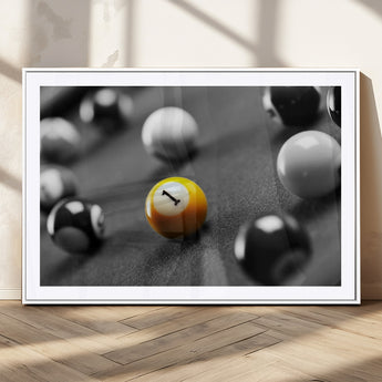 52108-MGC-FP-36x24_White-Precision Pool Table Wall Art – Close Up Yellow 1 Ball Canvas Print, Hand-Played Billiards Game Decor for Office, Game Room, or