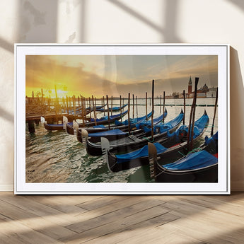 25872-MGC-FP-36x24_White-Venetian Gondola Dock Wall Art – Serene Sunset Canal Canvas Print, Tranquil Water Travel Decor for Office, Living Room, or Man
