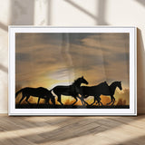 16620-MGC-FP-36x24_White-Sunset Stallions Wall Art – Silhouetted Horses Running Canvas Print, Nature’s Rhythm, Perfect for Living Room, Office, or Man Cave