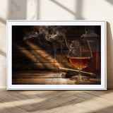92305-MGC-FP-36x24_White-Whiskey & Cigar Wall Art – Moody Whiskey and Cigar Canvas Print, Sophisticated Bar or Home Lounge Decor for Office, Man Cave or