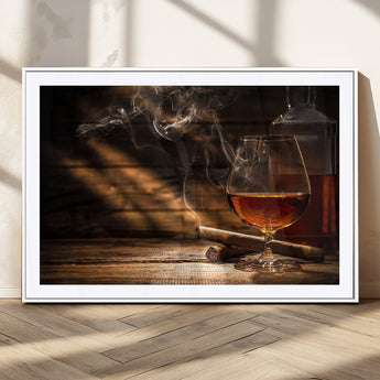 92305-MGC-FP-36x24_White-Whiskey & Cigar Wall Art – Moody Whiskey and Cigar Canvas Print, Sophisticated Bar or Home Lounge Decor for Office, Man Cave or