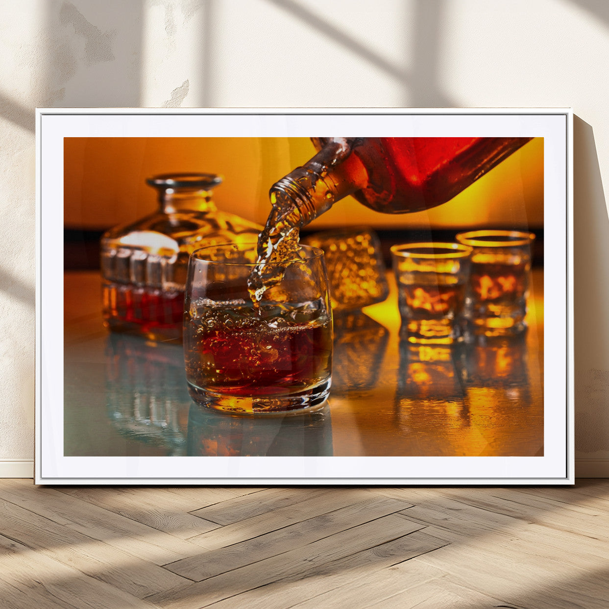 18250-MGC-FP-36x24_White-Whiskey Pour Wall Art – Captivating Whiskey Splash Canvas Print, Elegant Bar or Home Lounge Decor for Office, Man Cave or Living