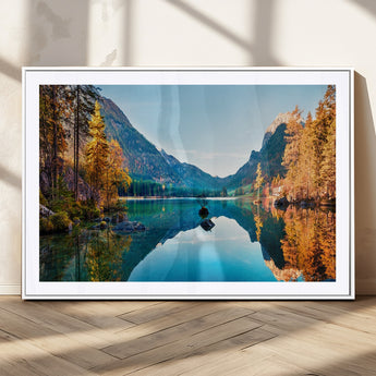 32962-MGC-FP-36x24_White-Mountain Lake Wall Art – Tranquil Autumn Landscape Canvas Print, Nature Reflection Decor for Living Room, Bedroom, Office or Cabin