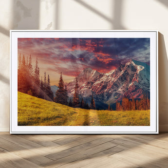 83947-MGC-FP-36x24_White-Sunset Mountain Landscape Wall Art – Panoramic Alpine Meadow and Snow Capped Peaks Canvas Print, Nature Scenic Decor for Home,