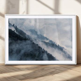 85737-MGV-CV-36X24-Misty Mountain Wall Art – Atmospheric Pine Forest Canvas Print with Fog and Mist, Calm Nature Decor for Living Room, Bedroom,