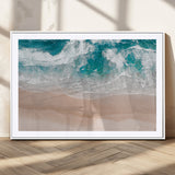 39236-MGC-FP-36x24_White-Ocean Beach Wall Art – Aerial View of Waves and Sand Canvas Print, Coastal Home Decor for Living Room, Bedroom, Office or Beach