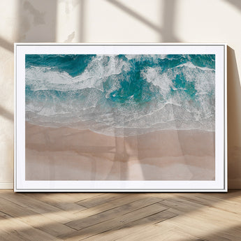 39236-MGC-FP-36x24_White-Ocean Beach Wall Art – Aerial View of Waves and Sand Canvas Print, Coastal Home Decor for Living Room, Bedroom, Office or Beach