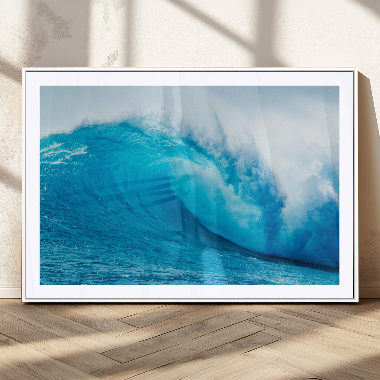 13117-MGC-FP-36x24_White-Ocean Wave Wall Art – Dynamic Blue Surf Canvas Print, Coastal Beach Decor for Living Room, Bathroom, Office, or Beach House