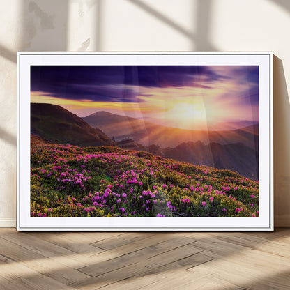 49741-MGV-CV-36X24-Mountain Sunrise Wall Art – Vibrant Floral Landscape Canvas Print, Nature Home Decor for Living Room, Bedroom Office or Cabin