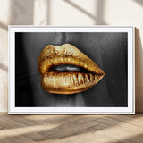 84747-MGC-FP-36x24_White-Golden Lips Black & White Portrait – Glamorous Metallic Lip Art Print, Modern Wall Decor for Bedroom, Beauty & Fashion Lover Gift