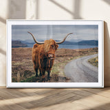 56121-MGC-FP-36x24_White-Rustic Highland Cow Wall Art – Panoramic Nature Canvas Print, Perfect Decor for Home, Office, Living Room or Man Cave