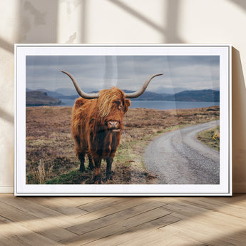 56121-MGC-FP-36x24_White-Rustic Highland Cow Wall Art – Panoramic Nature Canvas Print, Perfect Decor for Home, Office, Living Room or Man Cave
