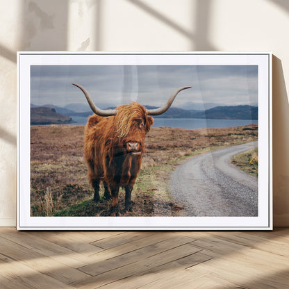 56121-MGC-FP-36x24_White-Rustic Highland Cow Wall Art – Panoramic Nature Canvas Print, Perfect Decor for Home, Office, Living Room or Man Cave