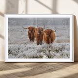 10396-MGC-FP-36x24_White-Highland Cattle Wall Art – Rustic Winter Landscape Canvas Print, Farmhouse Decor for Living Room, Office, Cabin or Country Home