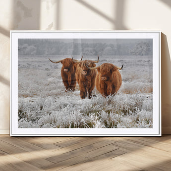 10396-MGC-FP-36x24_White-Highland Cattle Wall Art – Rustic Winter Landscape Canvas Print, Farmhouse Decor for Living Room, Office, Cabin or Country Home