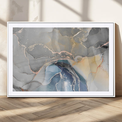 63211-MGC-FP-36x24_White-Abstract Fluid Art Wall Decor – Blue, Gray & Gold Canvas Print, Modern Home and Office Wall Art Decor for Living Room, Bedroom or