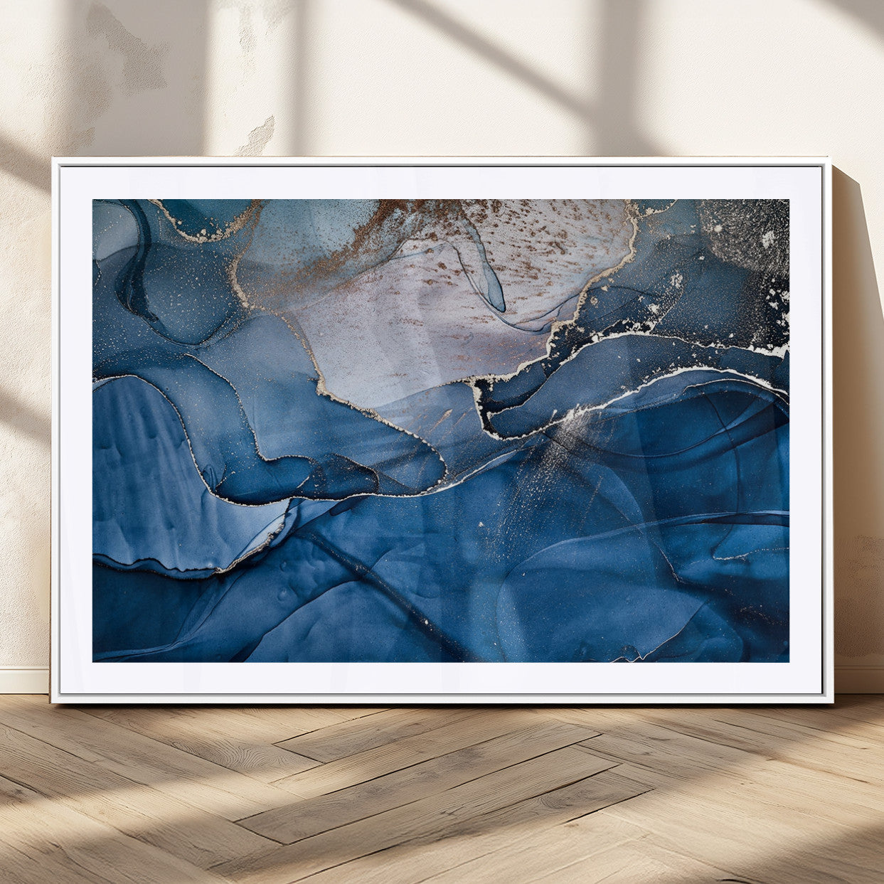 27810-MGV-CV-36X24-Abstract Blue Gold Fluid Art Wall – Modern Canvas Print, Elegant Home & Office Wall Art, Stylish Living Room or Bedroom Decor