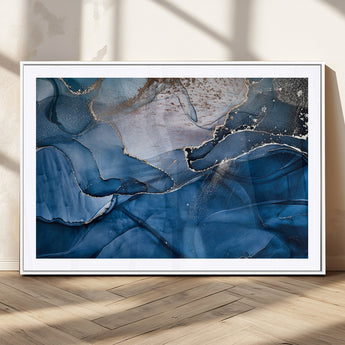27810-MGV-CV-36X24-Abstract Blue Gold Fluid Art Wall – Modern Canvas Print, Elegant Home & Office Wall Art, Stylish Living Room or Bedroom Decor