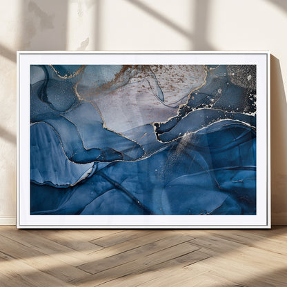 27810-MGV-CV-36X24-Abstract Blue Gold Fluid Art Wall – Modern Canvas Print, Elegant Home & Office Wall Art, Stylish Living Room or Bedroom Decor