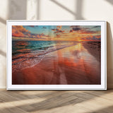 77723-MGV-CV-36X24-Sunset Beach Wall Art – Vibrant Ocean Waves and Golden Horizon Canvas Print, Coastal Seascape Photography Home Decor