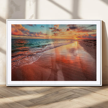 77723-MGV-CV-36X24-Sunset Beach Wall Art – Vibrant Ocean Waves and Golden Horizon Canvas Print, Coastal Seascape Photography Home Decor
