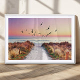 54411-MGC-FP-36x24_White-Coastal Path Sunrise Wall Art – Serene Ocean Canvas Print, Beach Landscape Decor for Living Room, Bedroom or Office, Peaceful