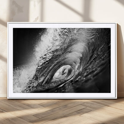 22702-MGV-CV-36X24-Black and White Ocean Wave Wall Art – Powerful Surf Curl Photography Canvas Print, Modern Coastal Decor for Living Room, Office or