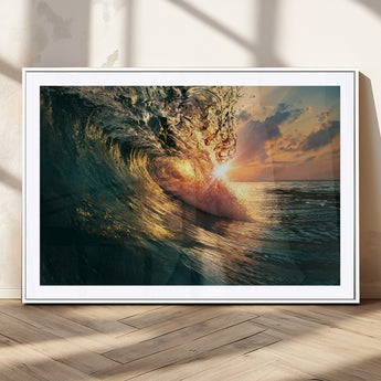 55359-MGV-CV-36X24-Radiant Ocean Wave Wall Art – Panoramic Surf Canvas Print, Vibrant Sunset Beach Decor for Home, Office or Man Cave