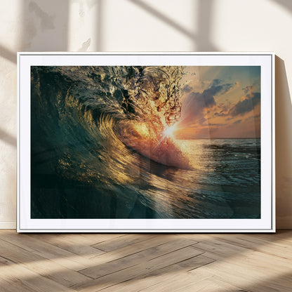 55359-MGV-CV-36X24-Radiant Ocean Wave Wall Art – Panoramic Surf Canvas Print, Vibrant Sunset Beach Decor for Home, Office or Man Cave